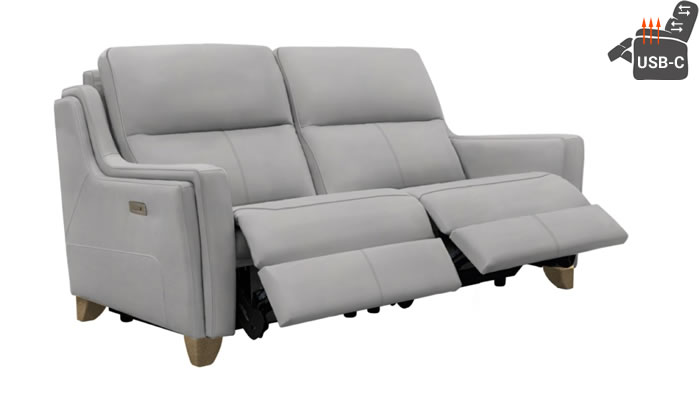 Parker Knoll Portland Large 2 Seater Double Power Plus Recliner Headrests Lumbar USB Heated Seats Roma Steel Leather Vintage Oak Leg